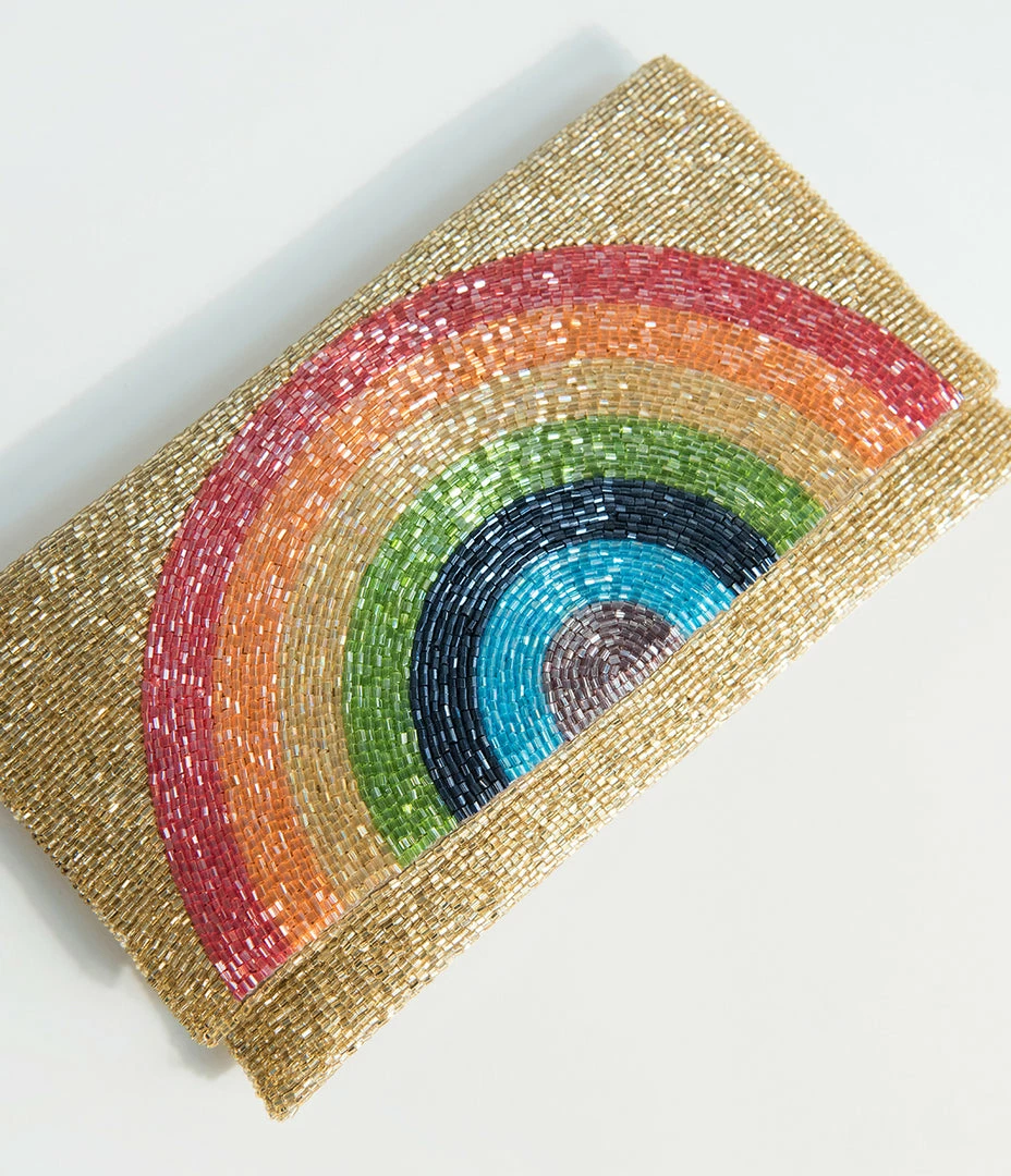 Ricki Designs Accessories Golden Beaded Rainbow Clutch