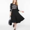 Unique Vintage 1950s Black Skeleton Bones Graves Swing Dress Sale