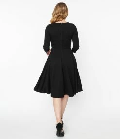 Unique Vintage 1950s Black Skeleton Bones Graves Swing Dress Sale