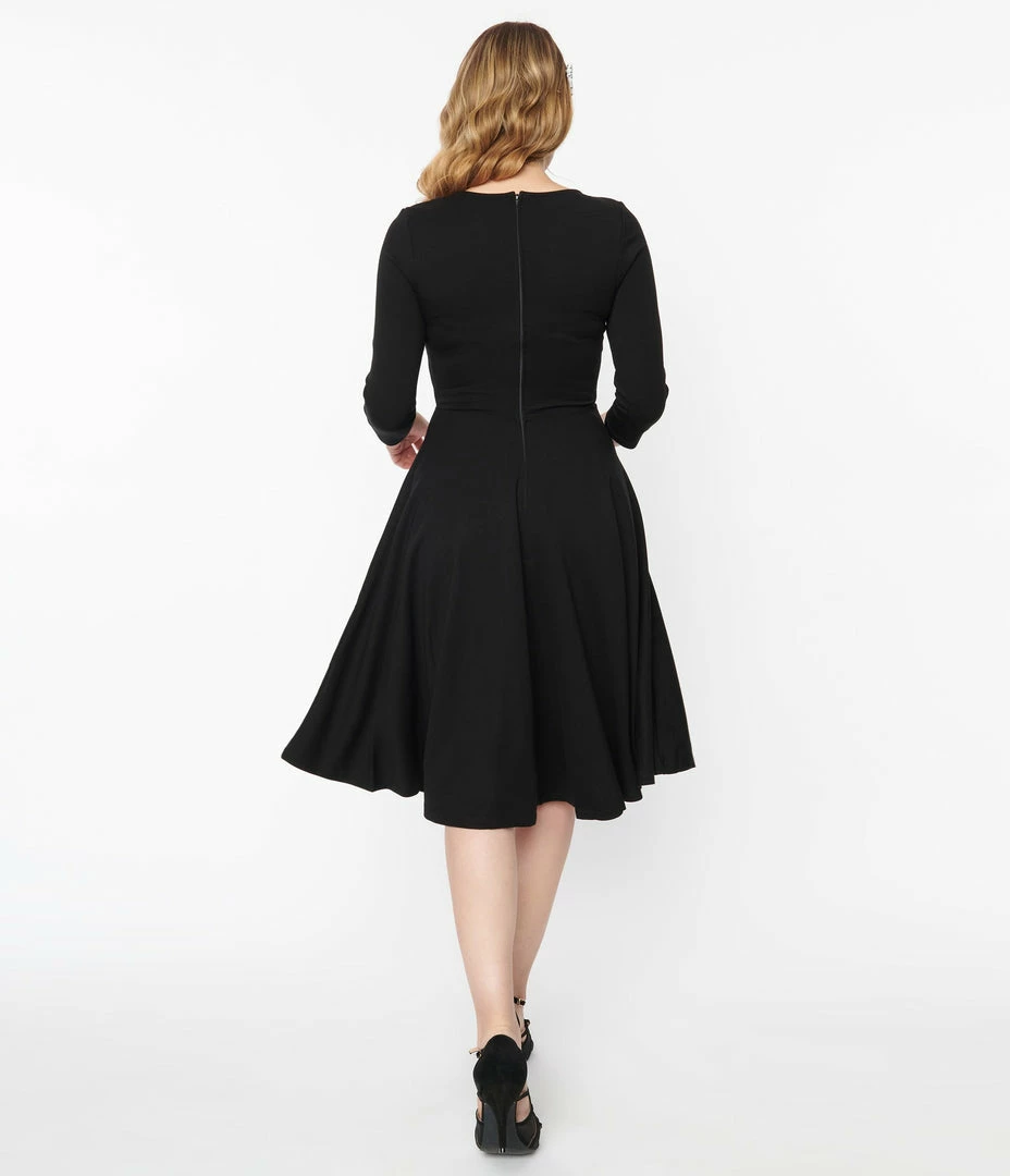 Unique Vintage 1950s Black Skeleton Bones Graves Swing Dress Sale
