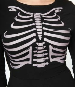 Unique Vintage 1950s Black Skeleton Bones Graves Swing Dress Sale