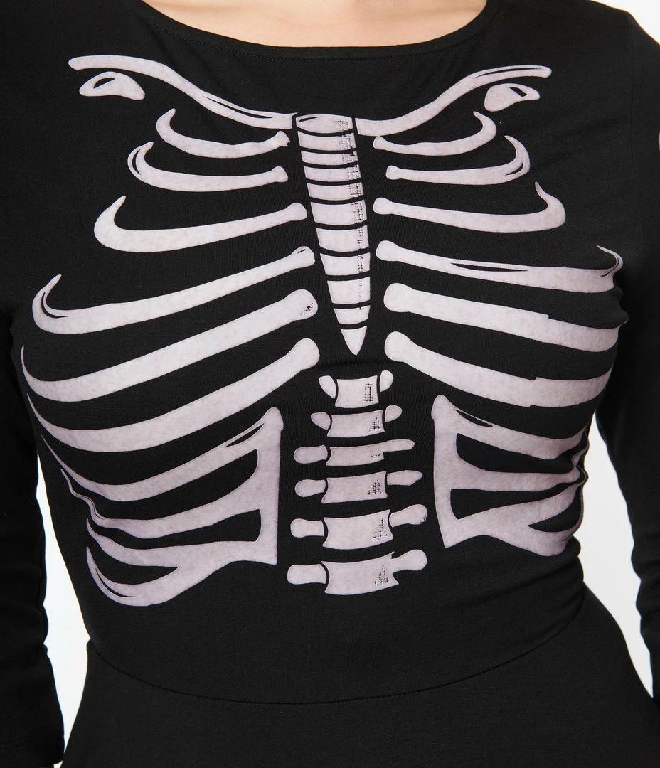 Unique Vintage 1950s Black Skeleton Bones Graves Swing Dress Sale