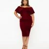 Unique Vintage Plus Size 1950s Burgundy Red Velvet Sophia Wiggle Dress Clothing