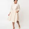 Wedding Unique Vintage Plus Size Cream Satin Sleeved Lana Bridal Dress