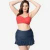 Unique Vintage Plus Size Navy Blue Skirted High Waist Alice Swim Bottoms