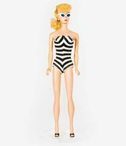 Swimwear Barbie X Unique Vintage Black & White Chevron Stripe One Piece Bathing Suit