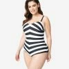 Barbie X Unique Vintage Plus Size Black & White Chevron Stripe One Piece Bathing Suit Swimwear