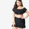 Swimwear Unique Vintage Plus Size Black Ruffled Ramona Swim Top