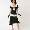 Unique Vintage 1920s Black & Cream Wilshire Flapper Day Dress Clothing