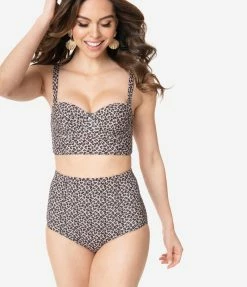 Swimwear Kingdom & State Leopard Print High Waist Bombshell Swim Bottom