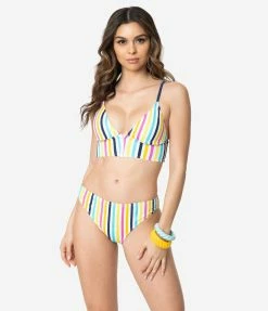 Dreamwave Retro Style Multicolor Stripe Low Cut Bikini Bottom