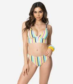 Dreamwave Retro Style Multicolor Stripe Low Cut Bikini Bottom