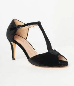 Demfon International (Chelsea Crew) Chelsea Crew Black Velvet Peep Toe T-Strap Blondie Pump