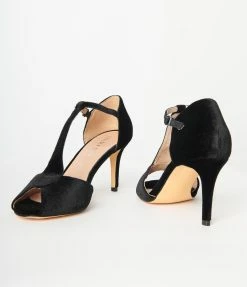 Demfon International (Chelsea Crew) Chelsea Crew Black Velvet Peep Toe T-Strap Blondie Pump