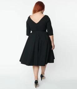 New Arrivals! Unique Vintage Plus Size 1950s Black Devon Swing Dress