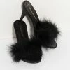 Pleaser Black Satin & Marabou Feather Peep Toe Amour Heel Slipper