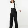 Clothing Unique Vintage Black & White Pin Stripe Thelma Suspender Pants