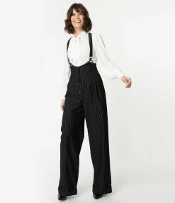 Clothing Unique Vintage Black & White Pin Stripe Thelma Suspender Pants
