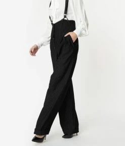 Clothing Unique Vintage Black & White Pin Stripe Thelma Suspender Pants