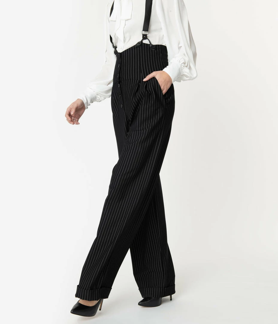Clothing Unique Vintage Black & White Pin Stripe Thelma Suspender Pants