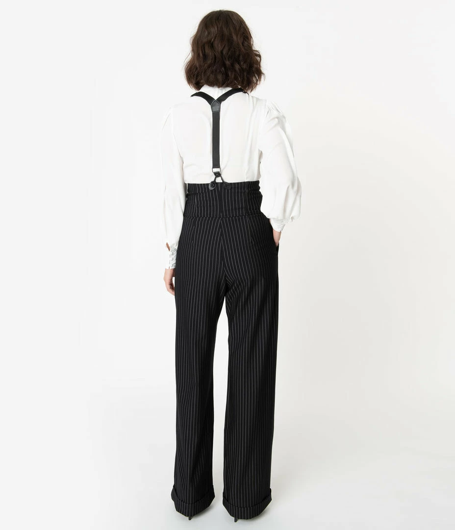 Clothing Unique Vintage Black & White Pin Stripe Thelma Suspender Pants