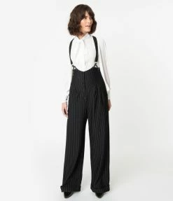 Clothing Unique Vintage Black & White Pin Stripe Thelma Suspender Pants