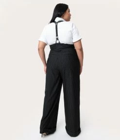 Clothing Unique Vintage Plus Size Black & White Pin Stripe Thelma Suspender Pants
