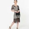 Unique Vintage 1920s Style Black & White Sequin Florent Flapper Dress