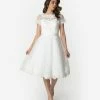 Unique Vintage White Lace Short Sleeve Cannes Bridal Dress
