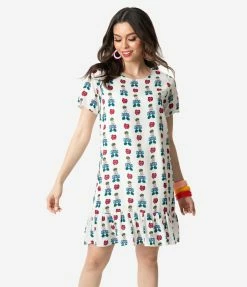 Compania Fantastica Sale Ivory Floral Queen Print Short Sleeve Peplum Mini Dress