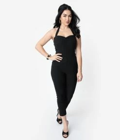 Clothing Unique Vintage 1950s Black Halter Marcel Jumpsuit