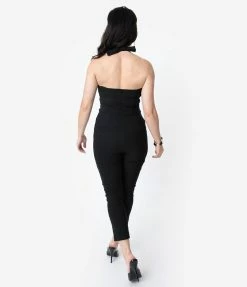 Clothing Unique Vintage 1950s Black Halter Marcel Jumpsuit