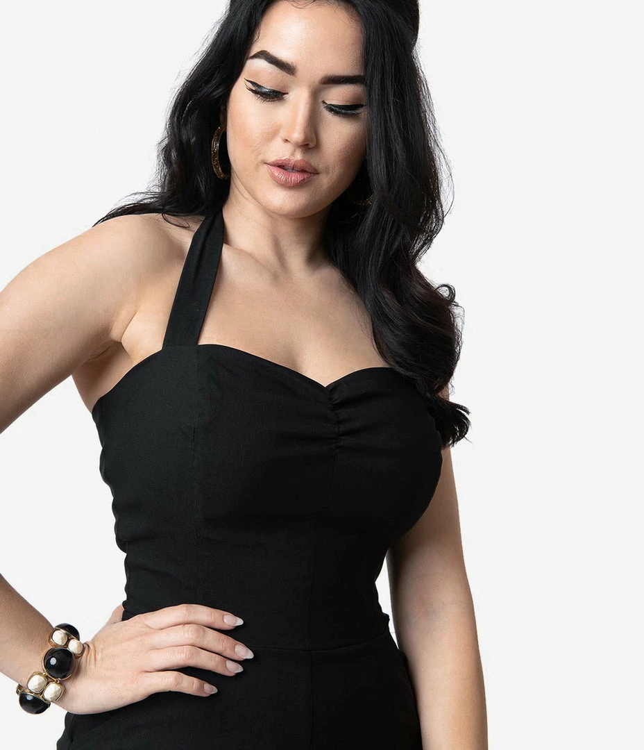 Clothing Unique Vintage 1950s Black Halter Marcel Jumpsuit