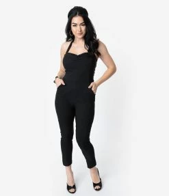 Clothing Unique Vintage 1950s Black Halter Marcel Jumpsuit