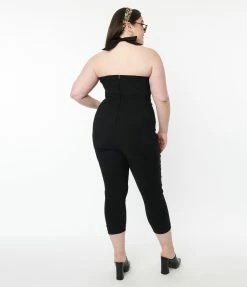 Clothing Unique Vintage Plus Size 1950s Black Halter Marcel Jumpsuit