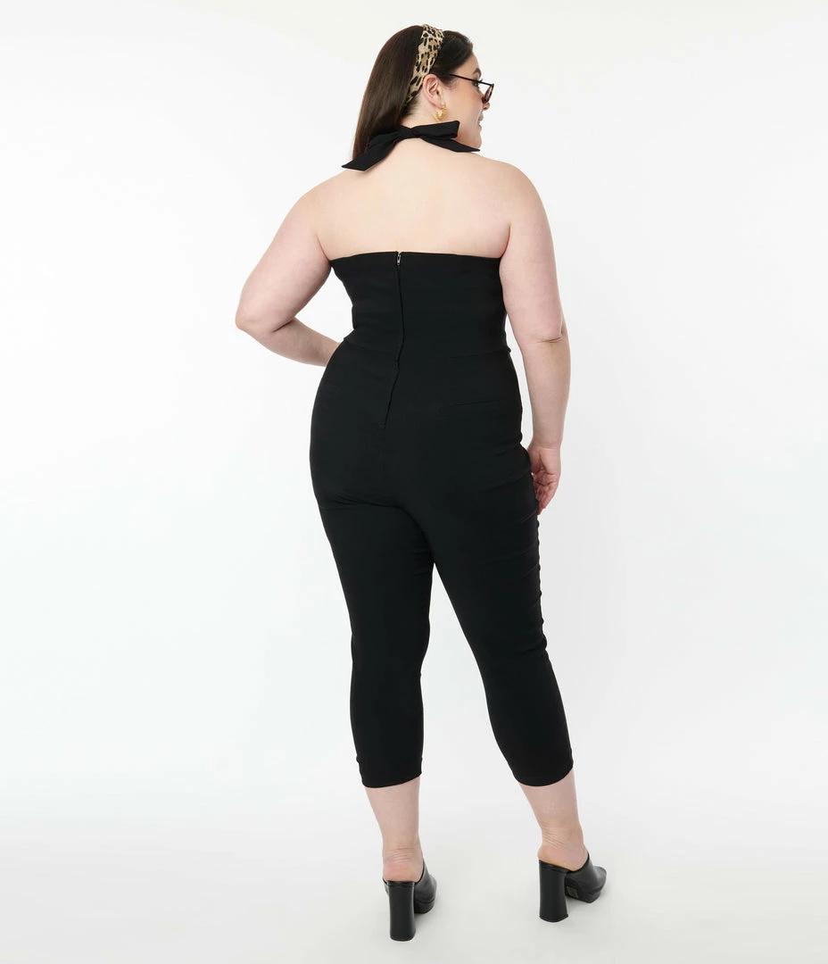 Clothing Unique Vintage Plus Size 1950s Black Halter Marcel Jumpsuit