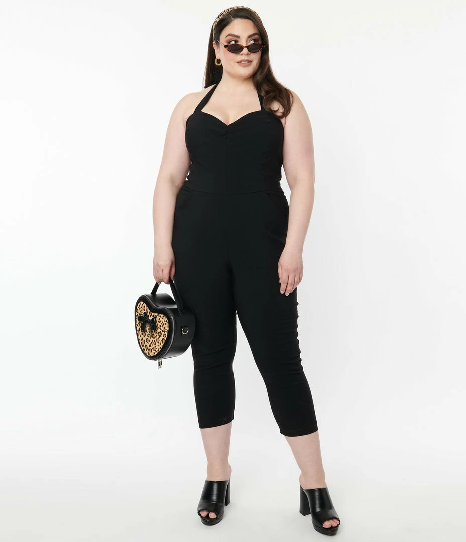 Clothing Unique Vintage Plus Size 1950s Black Halter Marcel Jumpsuit
