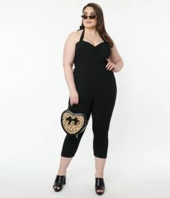 Clothing Unique Vintage Plus Size 1950s Black Halter Marcel Jumpsuit