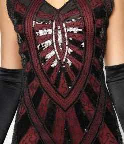 Sale Unique Vintage 1920s Burgundy & Black Beaded Fringe Magdeleine Flapper Dress
