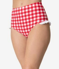 Coral Reef Swim Retro Style Red & White Gingham Ruffle Swim Bottom Swimwear