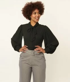 Unique Vintage Black Neck Tie Gwen Blouse