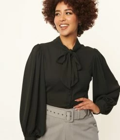 Unique Vintage Black Neck Tie Gwen Blouse