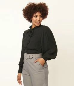 Unique Vintage Black Neck Tie Gwen Blouse