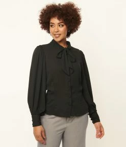 Unique Vintage Black Neck Tie Gwen Blouse