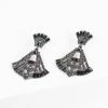 Western Fashion Deco Style Black Rhinestone Drop Fan Earrings