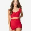 Attempt Inc. (Pinky Pinups) Swimwear Retro Style Red Rounded Buckle Pin-Up Swim Top