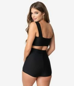 Attempt Inc. (Pinky Pinups) Swimwear Retro Style Black Rounded Buckle Pin-Up Swim Top