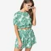 Allie Rose By Ember Retro Style Green & White Palm Print Tropical Skort