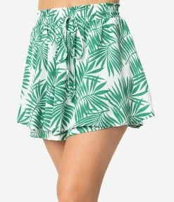 Allie Rose By Ember Retro Style Green & White Palm Print Tropical Skort