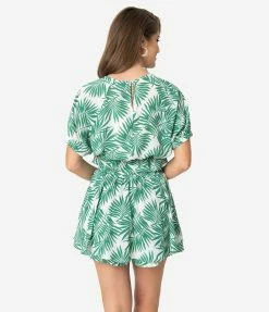 Allie Rose By Ember Retro Style Green & White Palm Print Tropical Skort